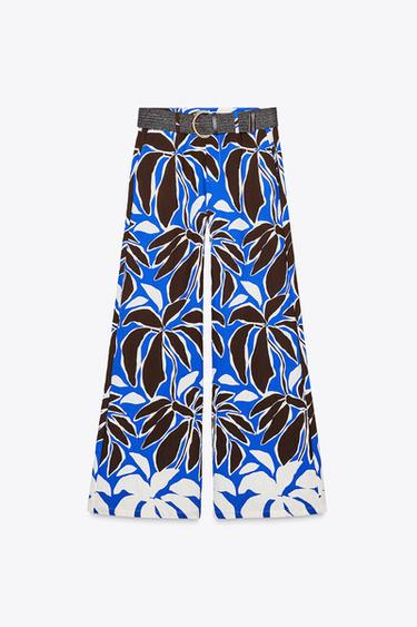 PANTALON LARGE À IMPRIMÉ FLORAL - Écru / Bleu de Zara - Image 4