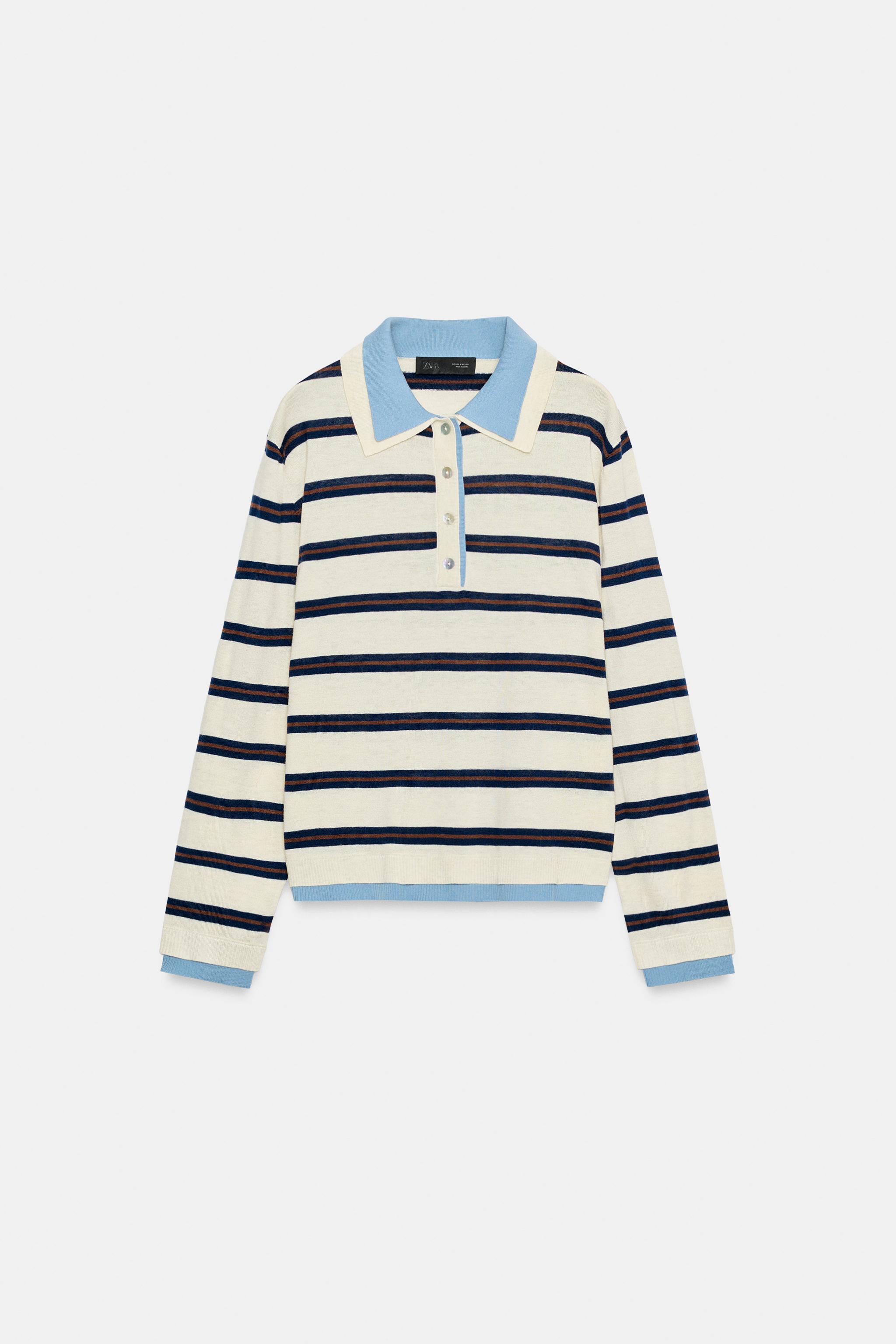 Zara STRIPED COLORBLOCK KNIT POLO — фото 8