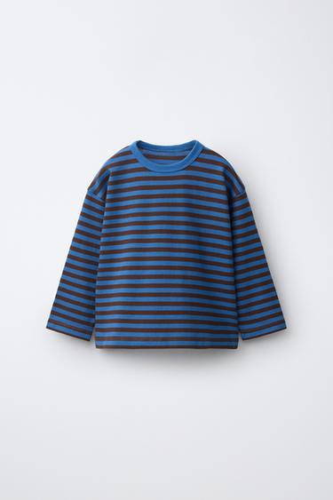 CAMISETA ESTAMPADO RAYAS - Marrón-Azul de Zara - Imagen 0