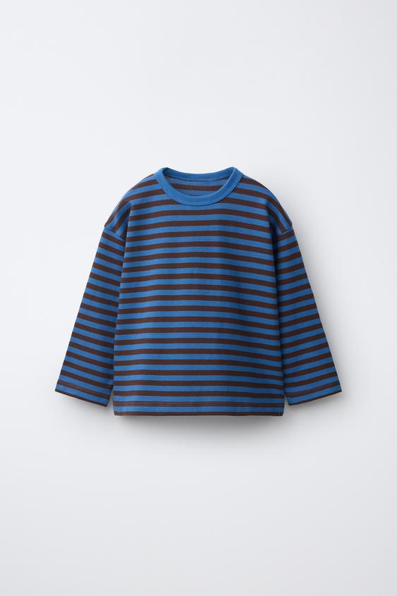 T-SHIRT À IMPRIMÉ RAYURES - Marron-Bleu de Zara - Image 0