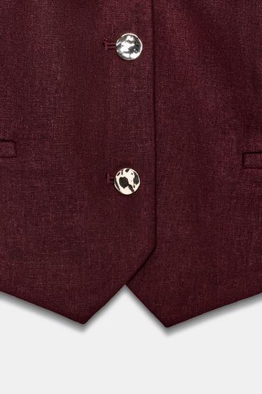 LINEN BLEND HALTER WAISTCOAT - Burgundy by Zara - Image 5