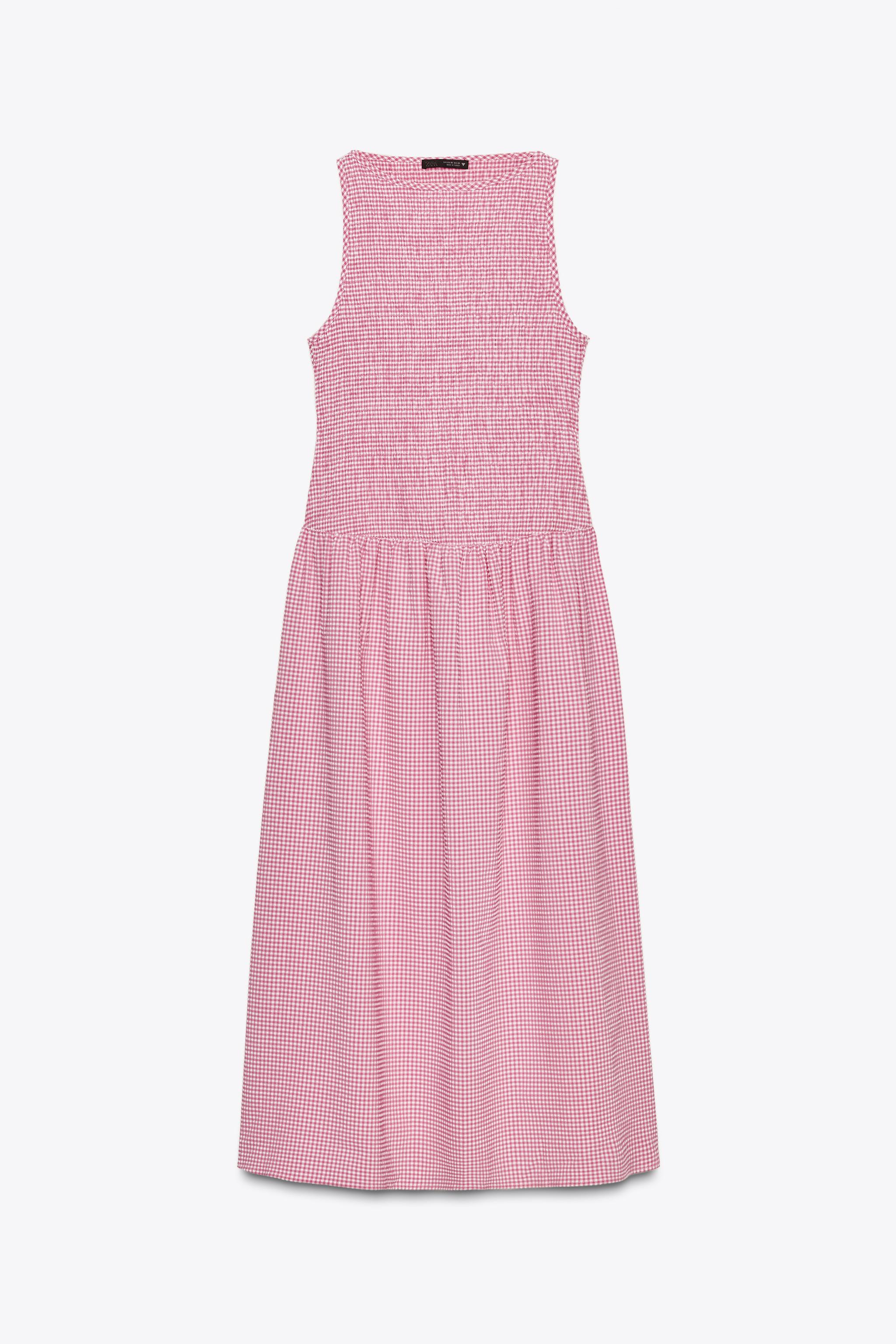 GINGHAM MIDI DRESS - Pink / White | ZARA United States GINGHAM MIDI DRESS - Pink / White | ZARA United States