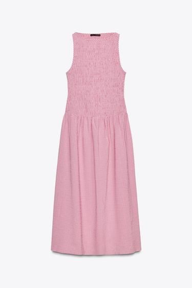 GINGHAM CHECK MIDI DRESS - Pink / White by Zara