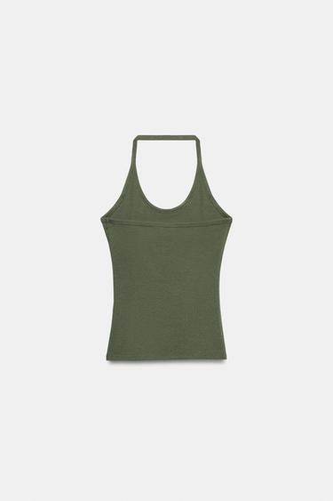 TOP HALTER CLOUTÉ - Vert de Zara - Image 7