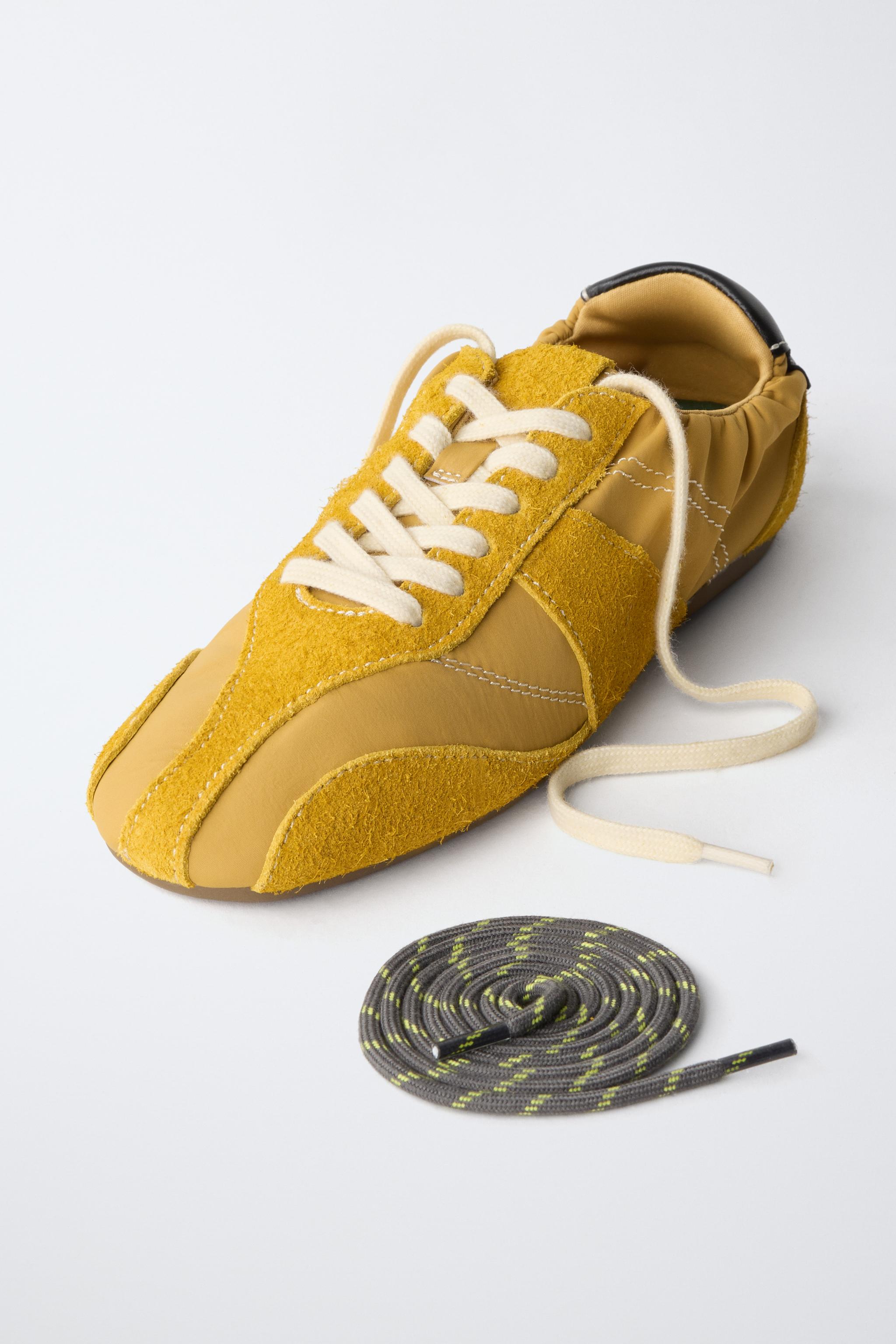 MIXED-MATERIAL LEATHER SNEAKERS