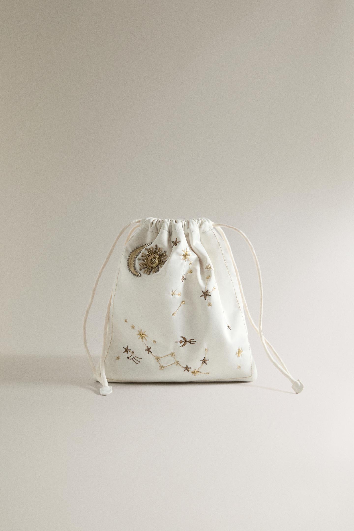 Женская сумка Zara Medium Embroidered Bag Marisa Berenson, цвет: Бежевый — фото 1