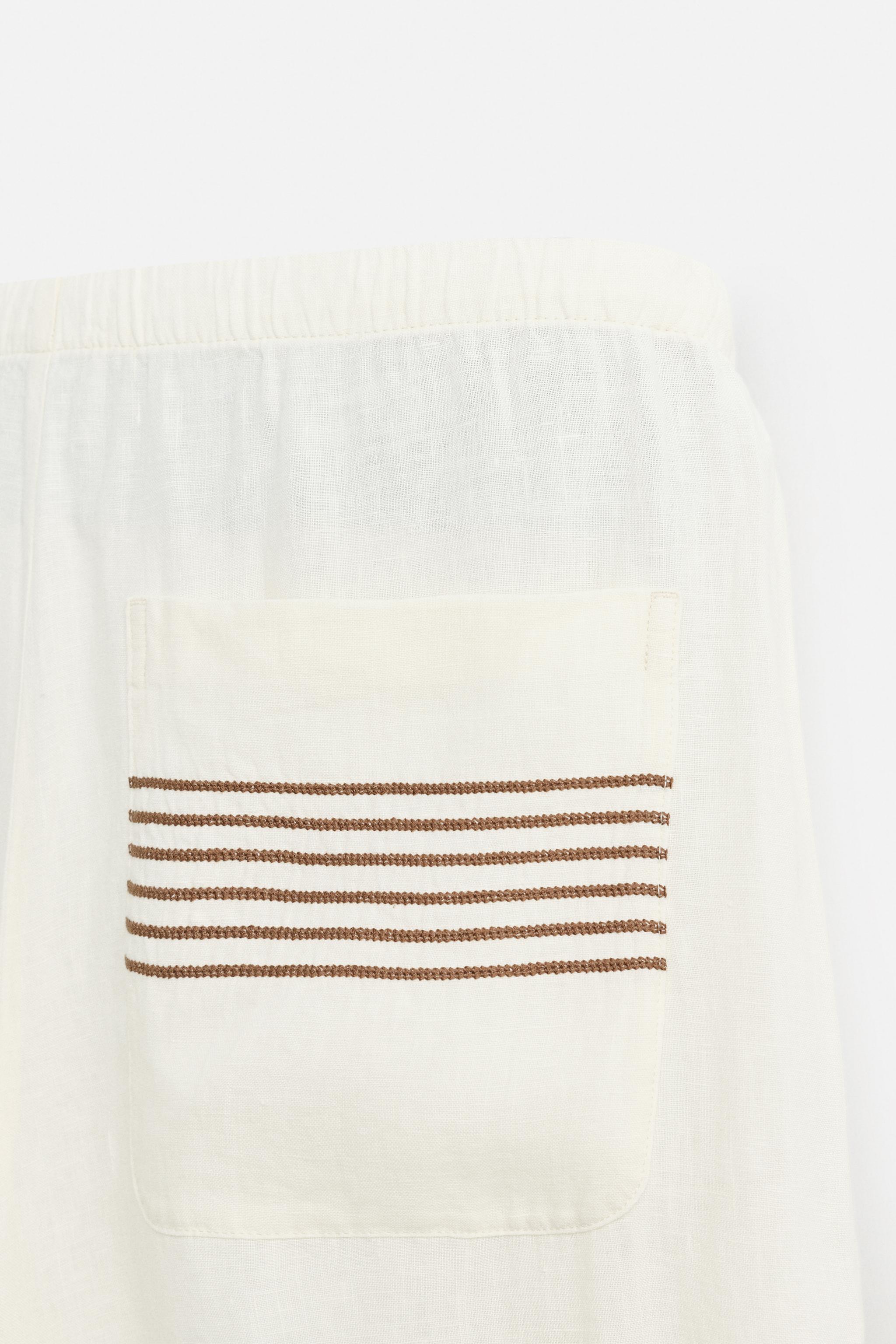 100% LINEN EMBROIDERED PANTS - Oyster-white | ZARA United States
