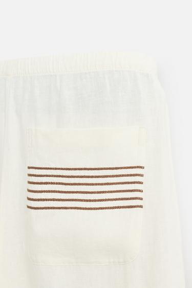 PANTALON 100 % LIN BRODÉ - Blanc cassé de Zara - Image 8
