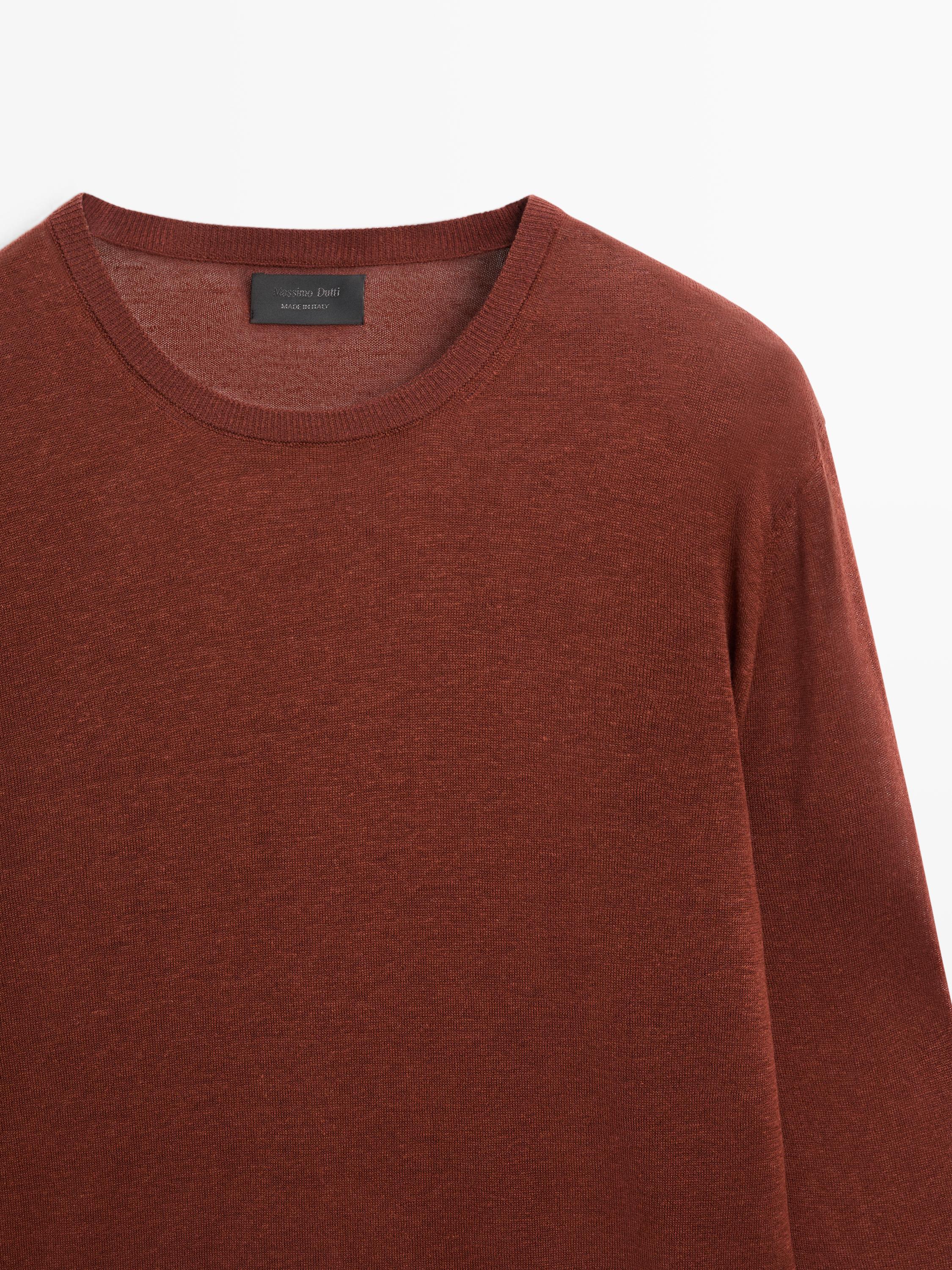 Linen and cashmere knit crew neck sweater