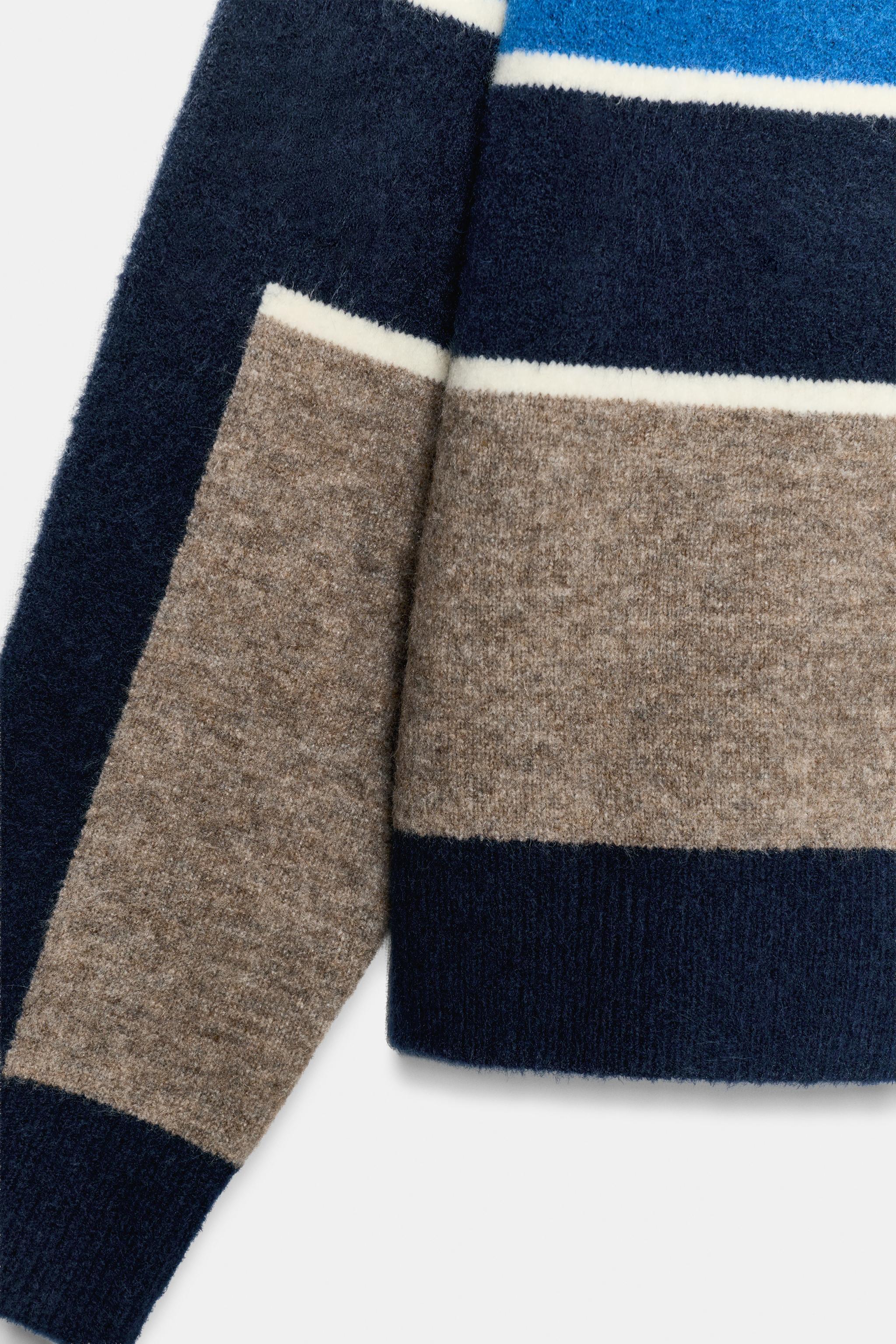 STRIPED KNIT POLO CARDIGAN