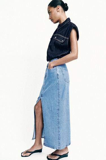 JUPE Z1975 MI-LONGUE EN JEAN À OUVERTURE - Bleu moyen de Zara - Image 4