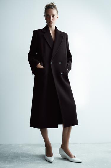 ABRIGO CRUZADO OVERSIZE CON LANA ZW COLLECTION - Marrón de Zara