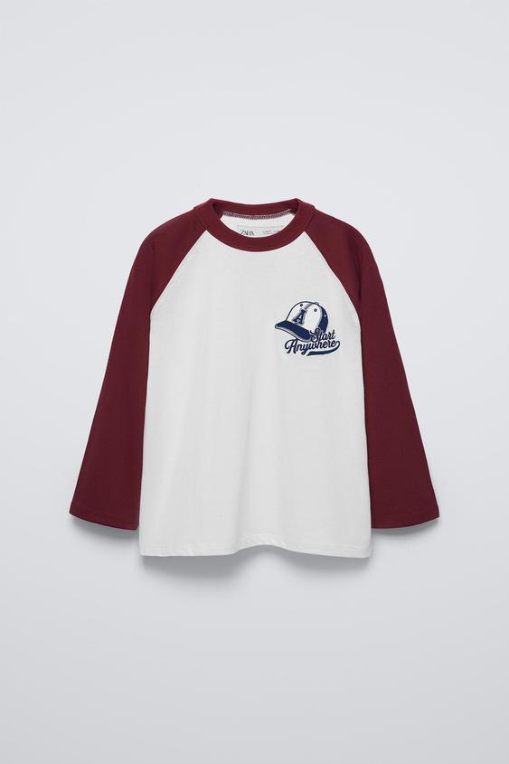 RAGLAN EMBROIDERED T-SHIRT - Burgundy | ZARA UAE - Dubai/Sharjah/Ajman ...