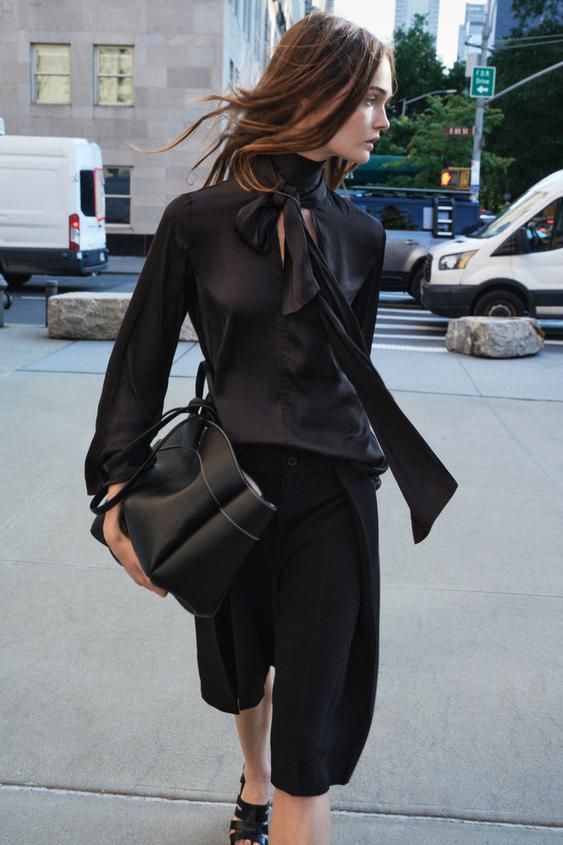 Mazarine Black Blouse with Bow