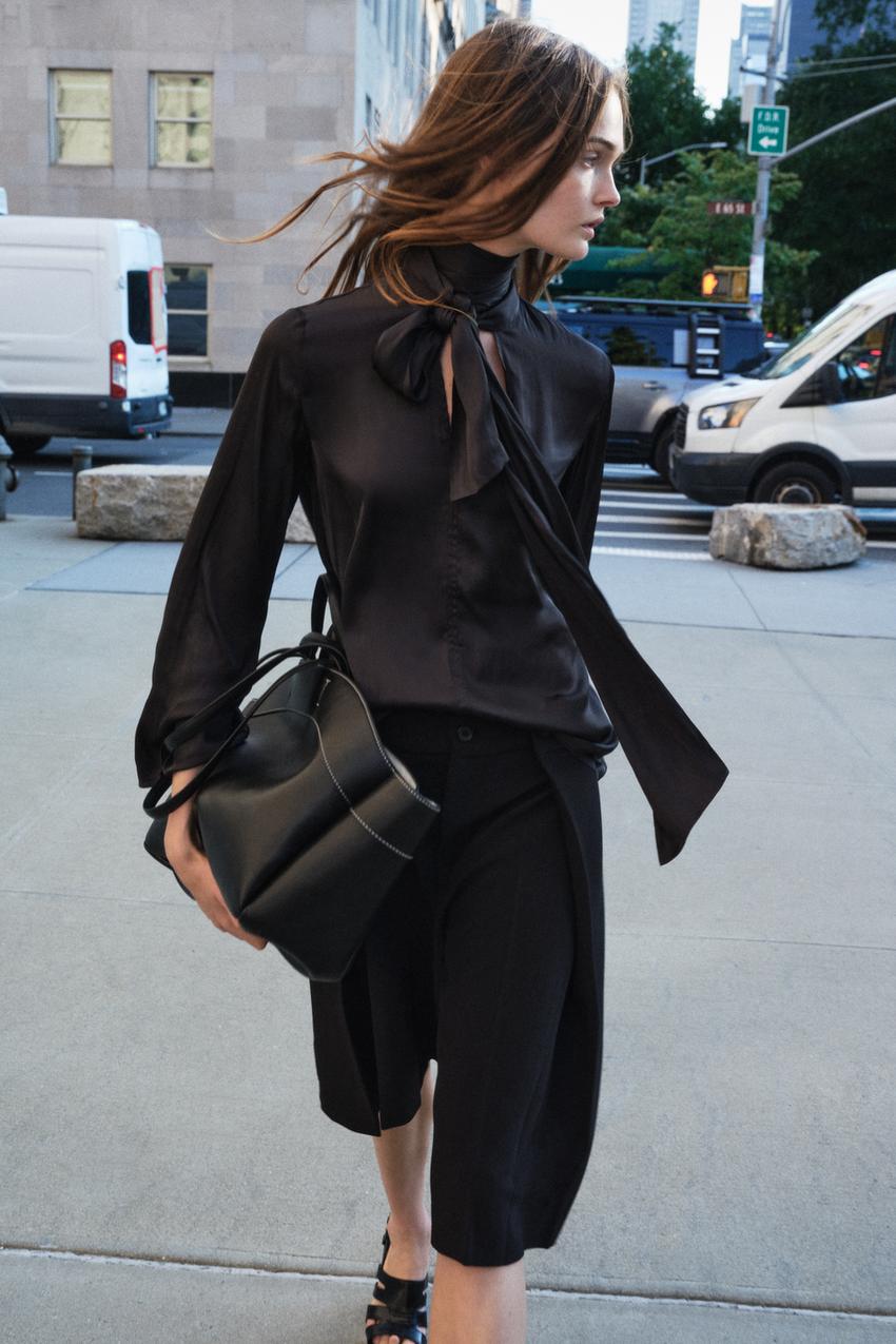 Camisa Satinada Zara Camisa Mujer Negra Manga Larga Blusa Satinada