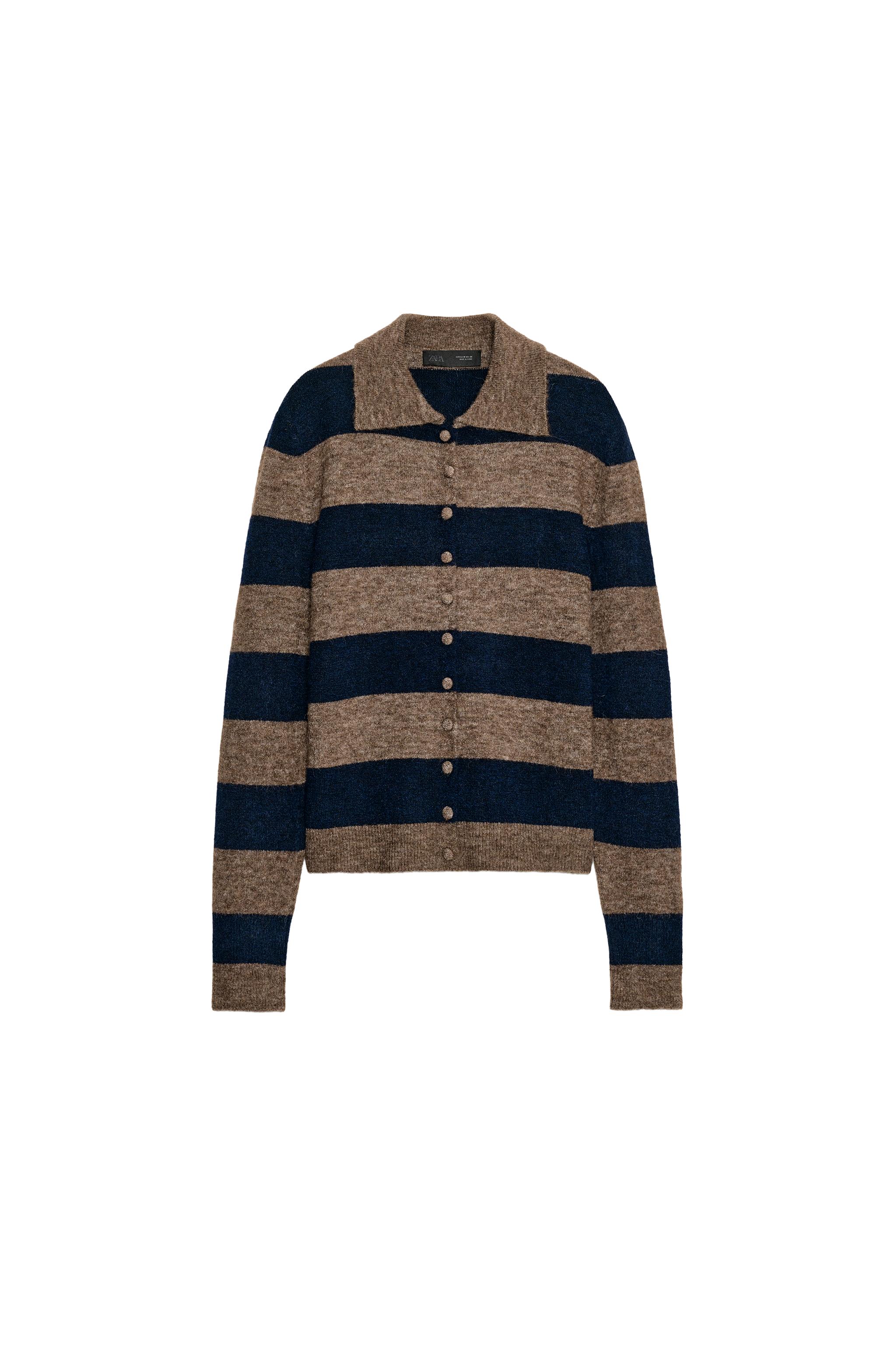 STRIPED CARDIGAN - Brown-Blue | ZARA United States