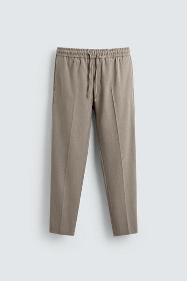 Zara JOGGER WAIST STRETCH PANTS - Tan marl