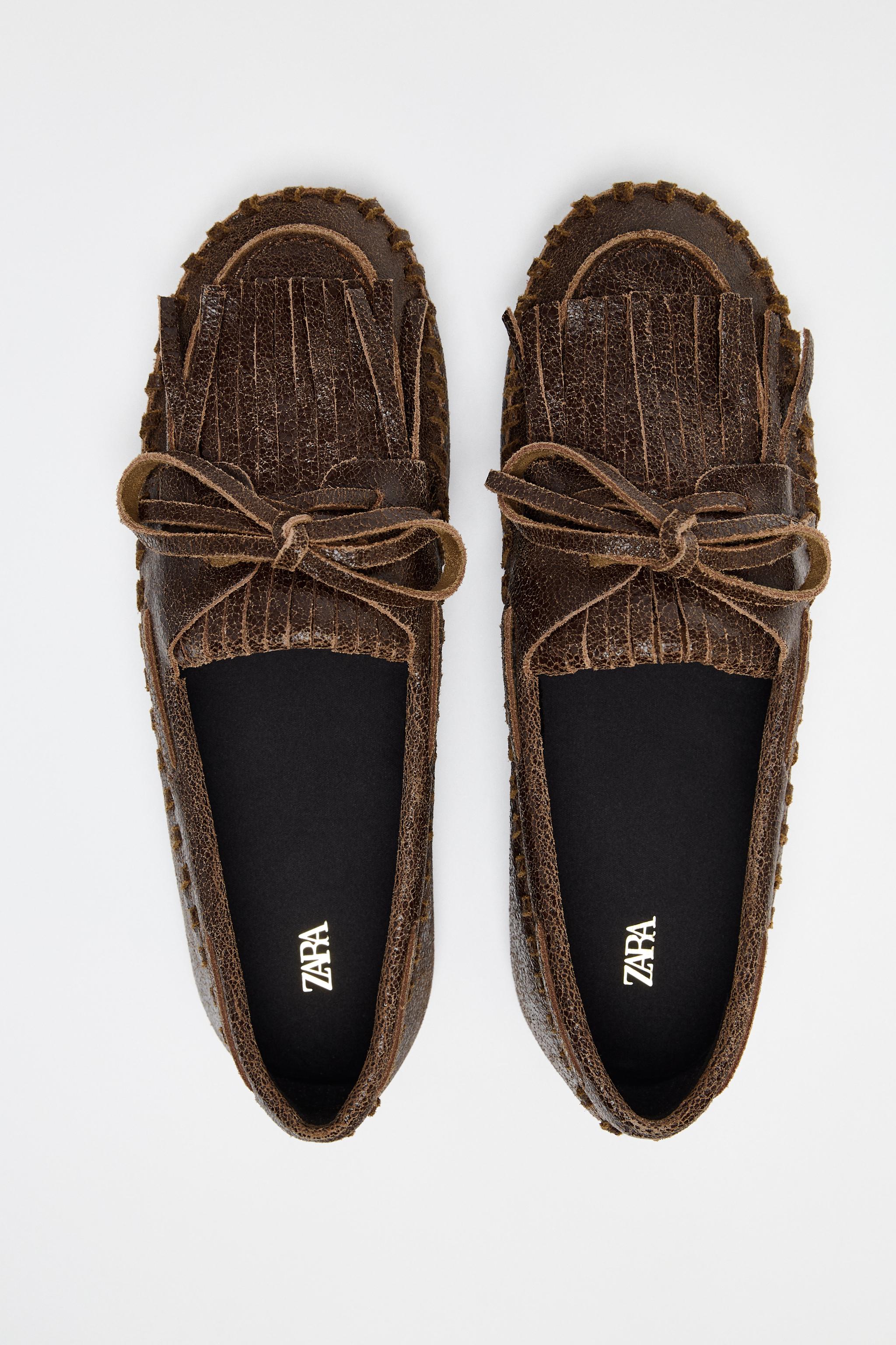 靴 zara brown vintage taste fringe loafer, zara brown vintage taste fringe loafer,