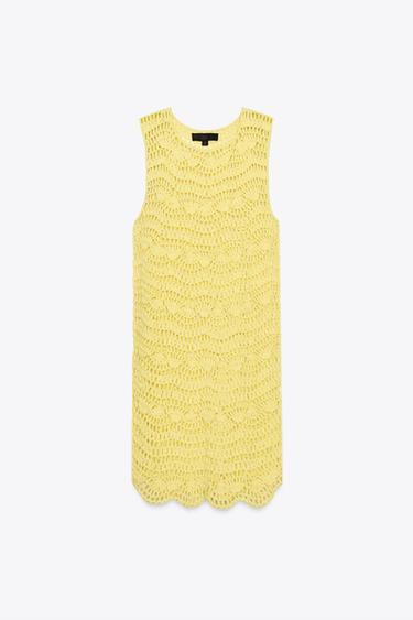 ROBE COURTE EN MAILLE OUVERTE - Jaune de Zara - Image 4