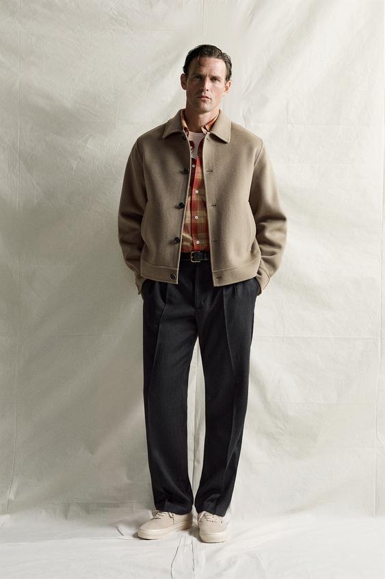100% WOOL CROPPED FIT JACKET - Taupe grey by Zara - Image 0