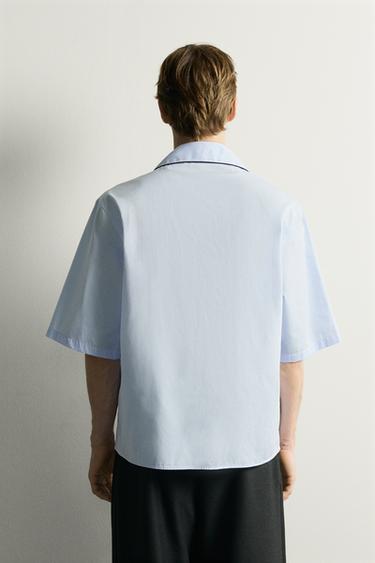CHEMISE COUPE DÉCONTRACTÉE À LISERÉ EN CONTRASTE - Bleu ciel de Zara - Image 2