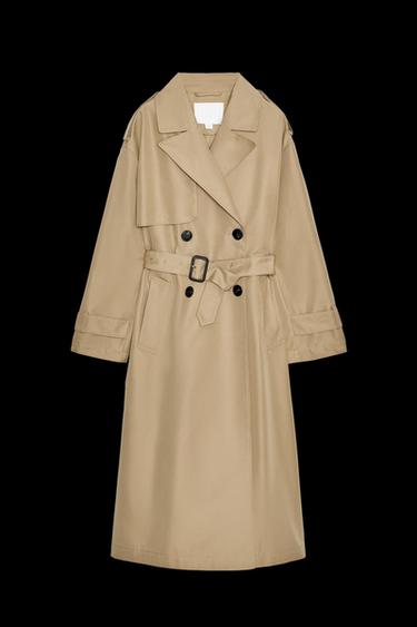 Zara BELTED LONG DOUBLE BREASTED TRENCH COAT - Light camel