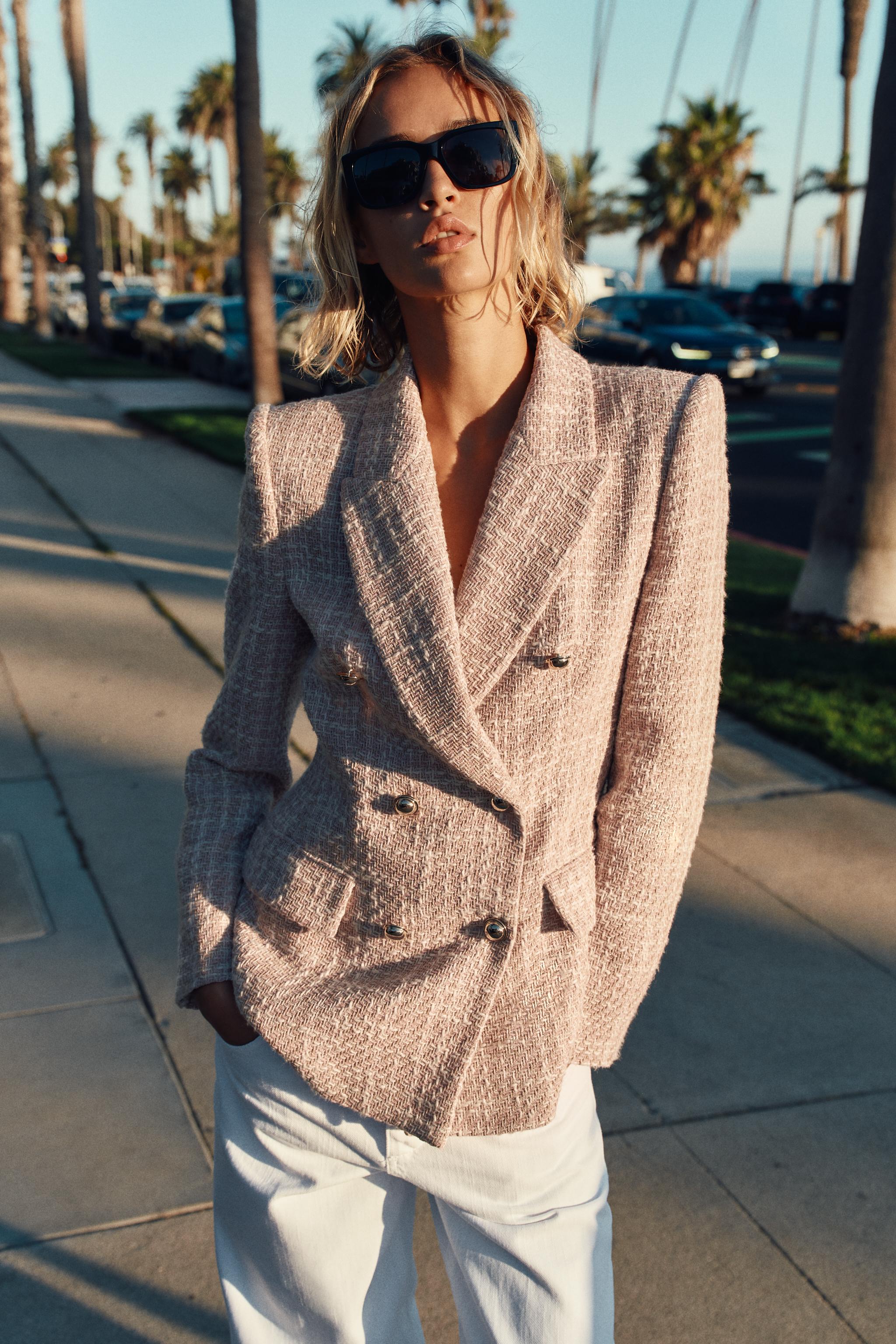 BLAZER AVEC BOUTONNAGE CROISE A TEXTURE Rose Blanc ZARA Belgique Belgium