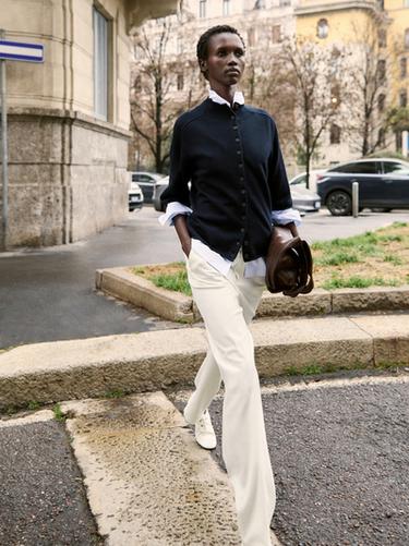 Zara Straight-leg linen blend trousers - White