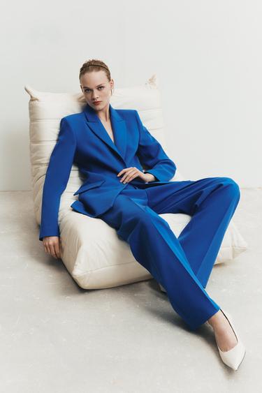 Zara HIGH-WAISTED STRAIGHT LEG PANTS - Cornflower blue