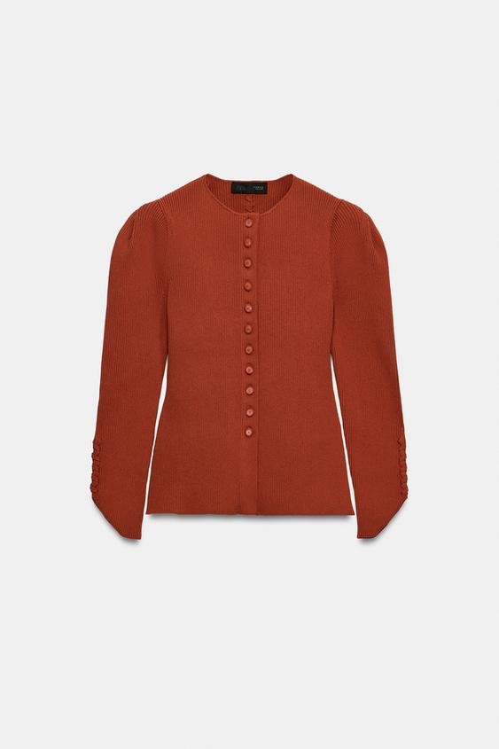 PUFF SLEEVE CARDIGAN - Russet by Zara - Image 0