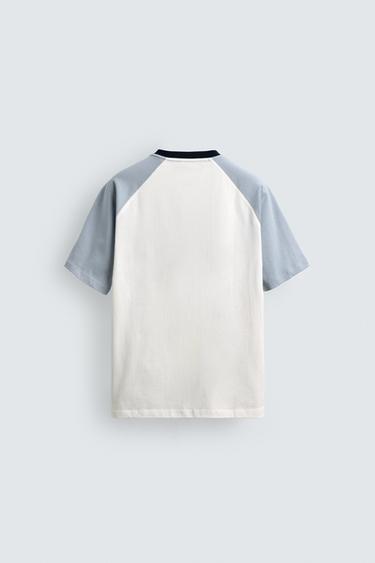 REGULAR FIT COLOUR BLOCK T-SHIRT - Ecru by Zara - Image 7