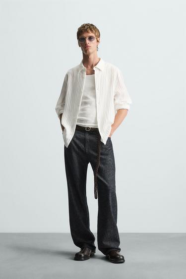 CAMISA JACQUARD RAYAS - Blanco de Zara - Imagen 0