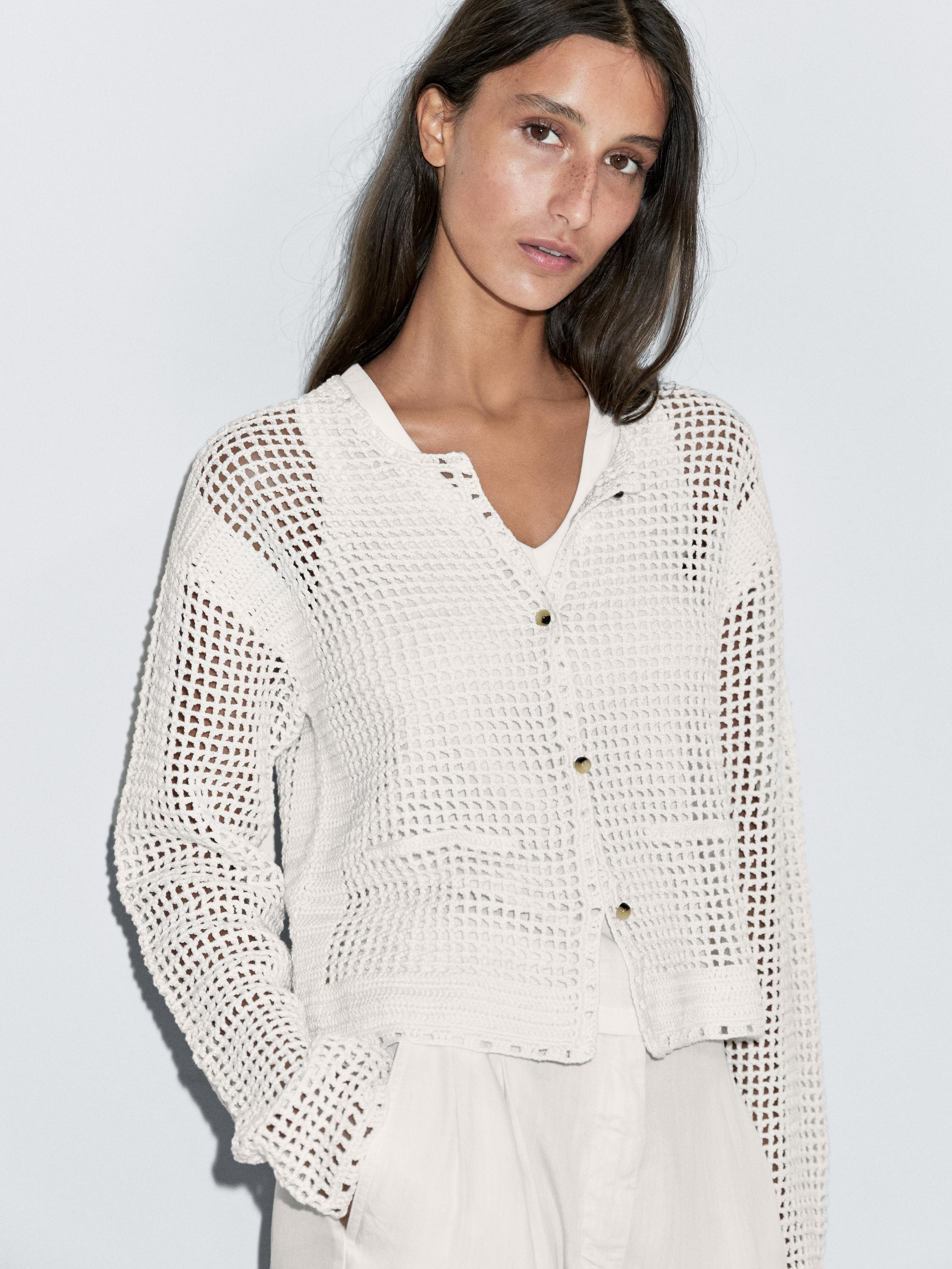 100% cotton openwork crochet cardigan