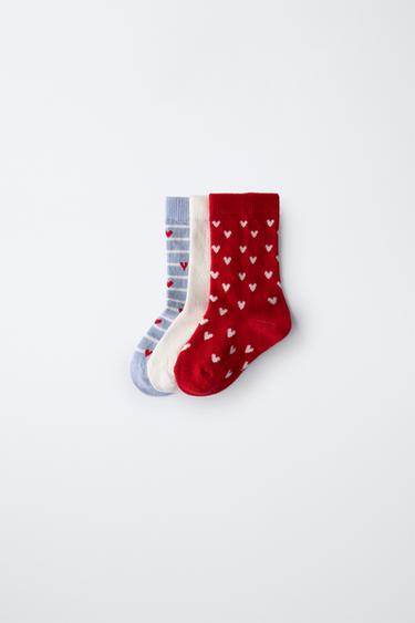 Zara THREE PACK OF HEART SOCKS - White