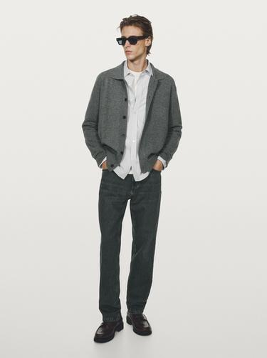 Cárdigan punto cuello polo 100% lana - Gris antracita de Zara