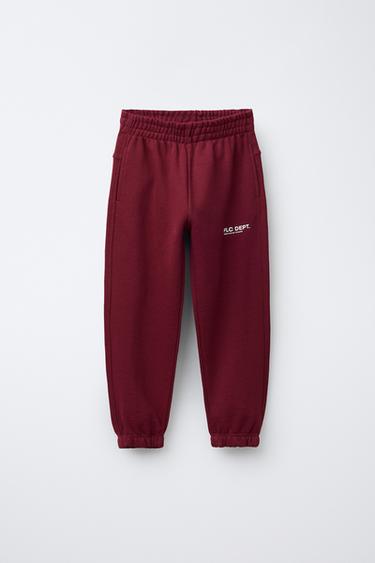 PANTALÓN FELPA JOGGER TEXTO - Granate de Zara