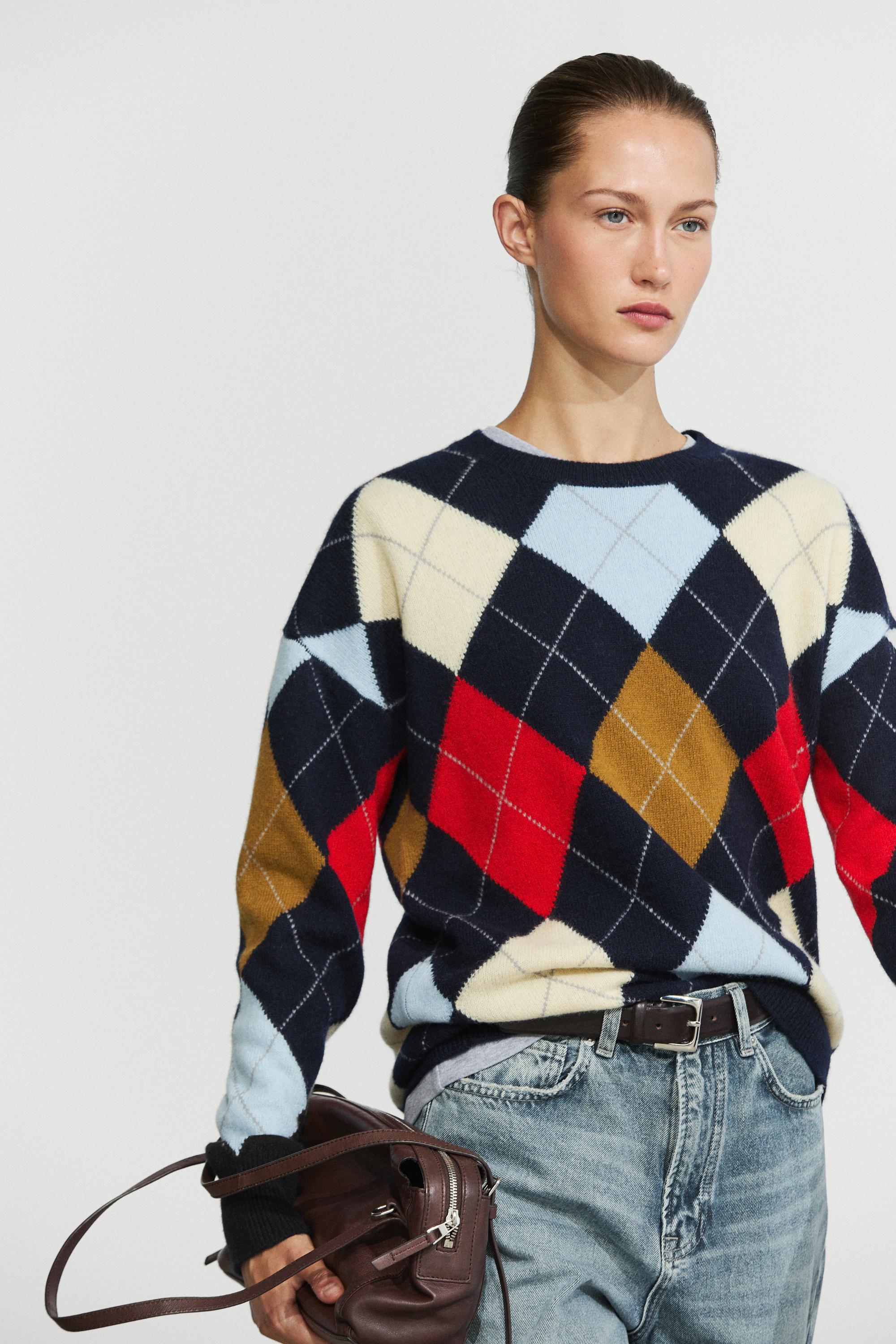 Pull à losanges en maille 100 % laine