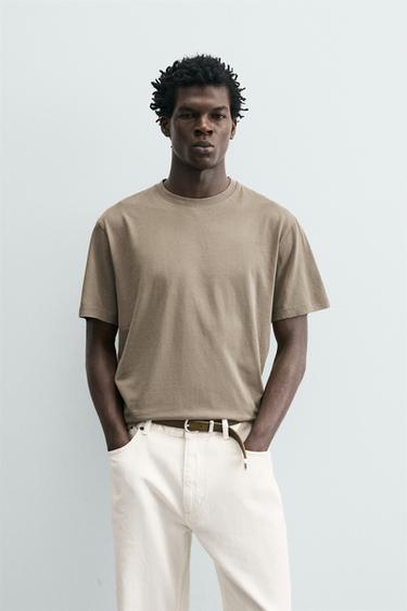 Zara SUPIMA® ORIGINS 中磅數 T 恤 - 暗灰褐色