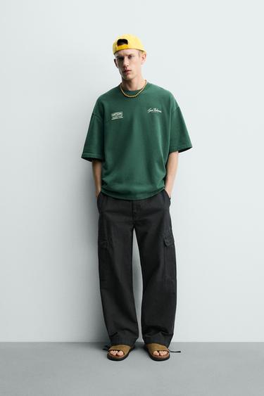 T-SHIRT COM MENSAGENS ESTAMPADAS EM CONTRASTE - Verde da Zara - Imagem 0