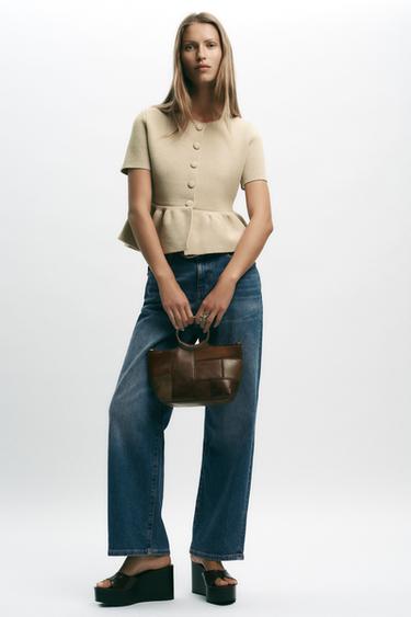 SHORT SLEEVE PEPLUM CARDIGAN - Sand by Zara