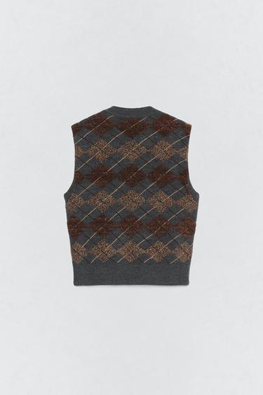 GILET EN MAILLE À LOSANGES TEXTURÉE SOSHIOTSUKI X ZARA - Gris anthracite de Zara - Image 5
