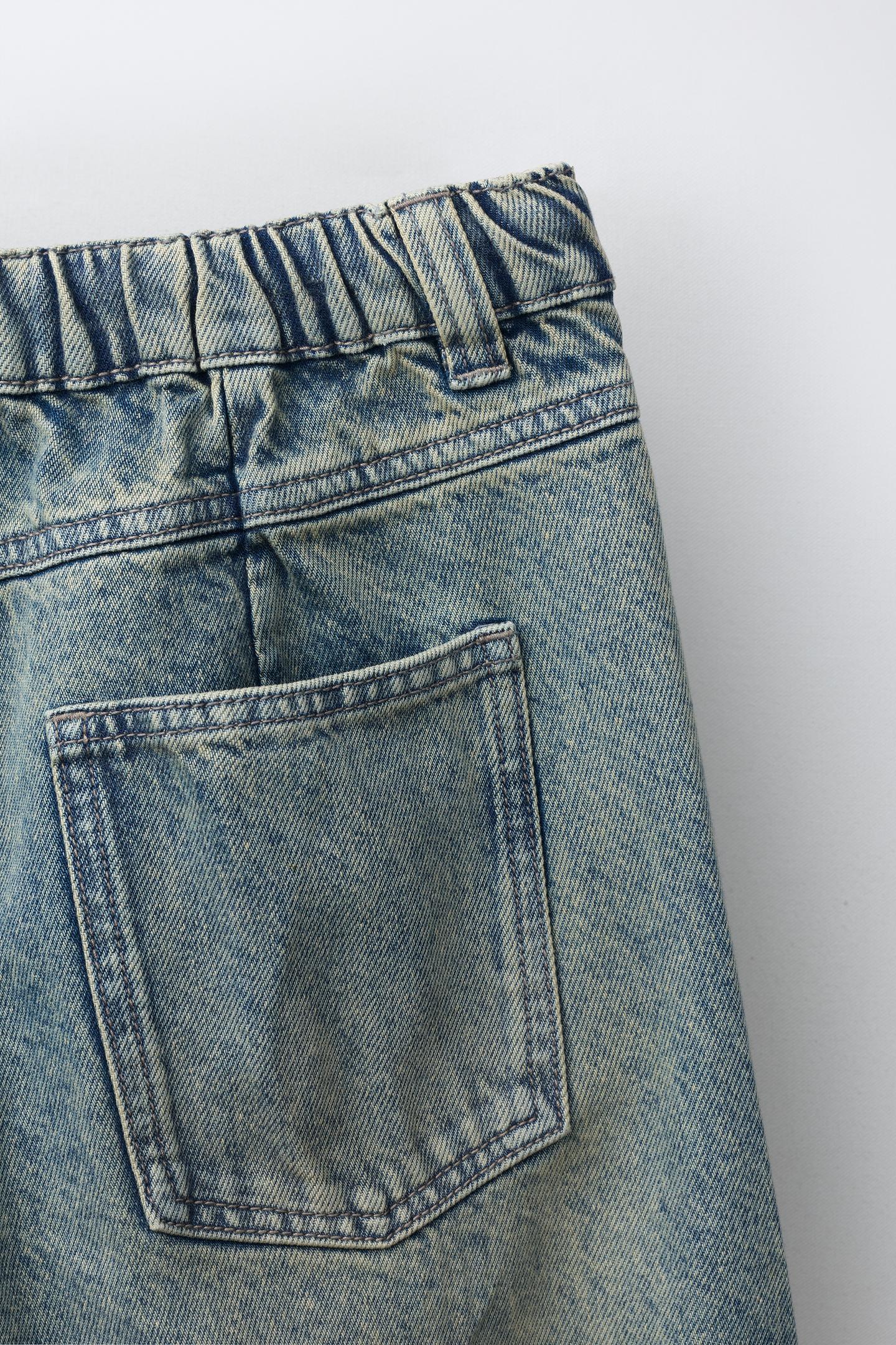 Детские джинсы Zara Washed Barrel, цвет: Синий / Зелёный — фото 4