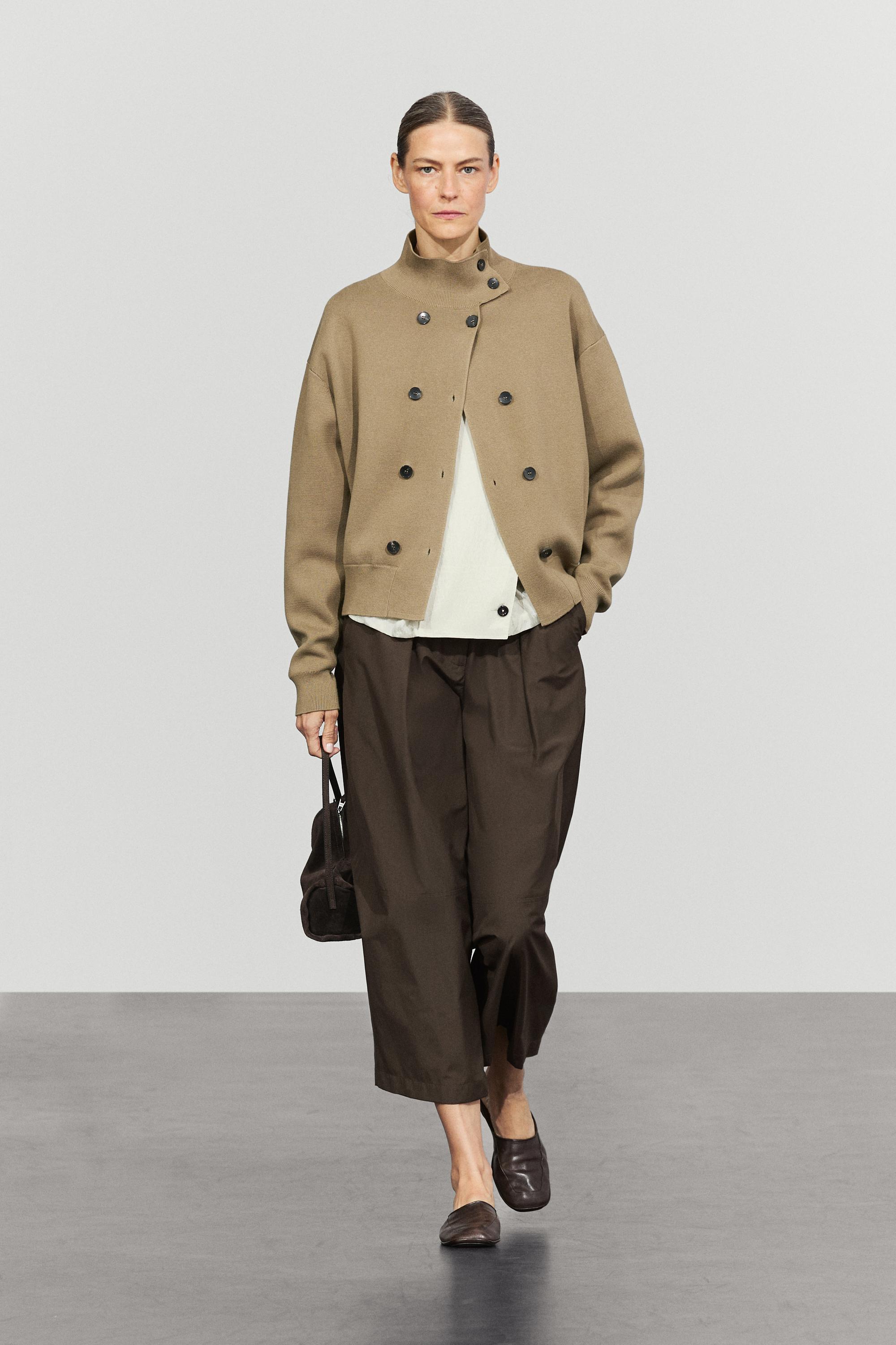 100% cotton double-breasted cardigan — Beige / Green