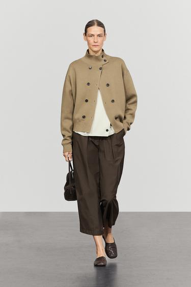Cardigan 100 % coton à double boutonnage - Beige / Vert de Zara