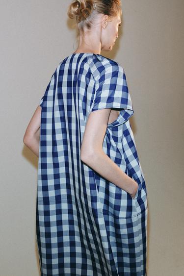 ZW COLLECTION CHECKED TIE DRESS - Blue by Zara - Image 3