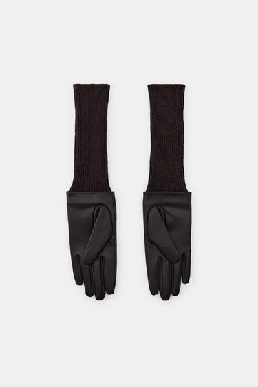 GUANTES COMBINADOS EFECTO PIEL - Marrón de Zara