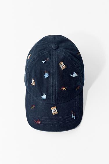 CASQUETTE EN SERGÉ BRODÉE - Bleu marine de Zara