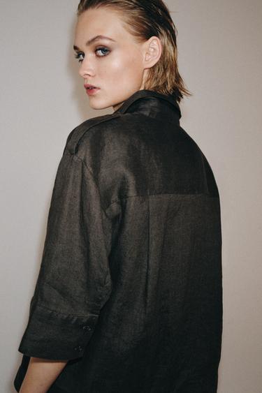 LEINENHEMD MIT TASCHEN ZW COLLECTION - Nerzfarben von Zara