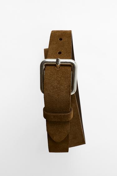 CINTURÓN PIEL ANTE 100% HEBILLA - Tostado de Zara