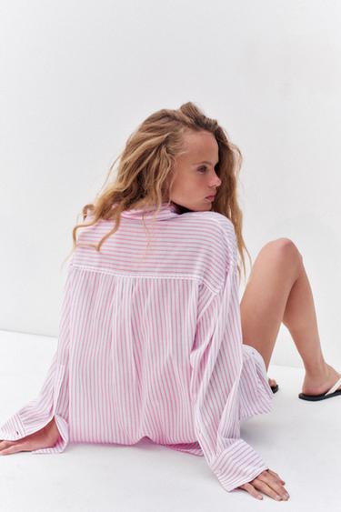 CHEMISE OVERSIZE RAYURES - Blanc / Rose de Zara - Image 4